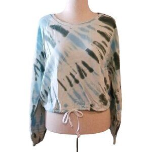 NEW Lucky Brand‎ Crew Neck Cropped Blue Green Tie-Dye Sweatshirt Size XXL